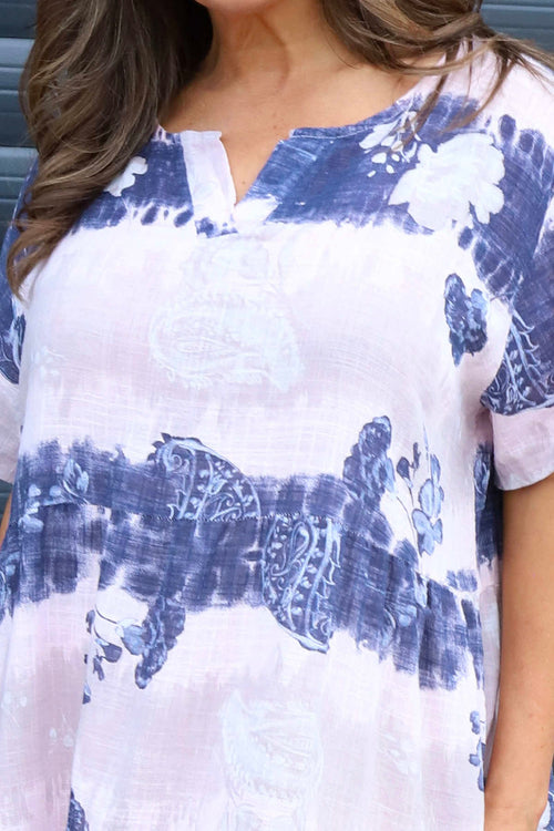 Erminia V-Neck Print Cotton Tunic Pink - Image 3