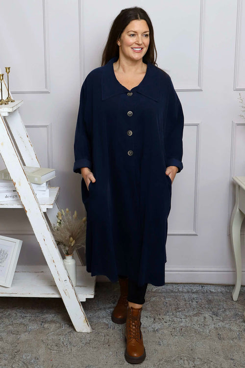 Amina Needlecord Dress Navy - Image 3