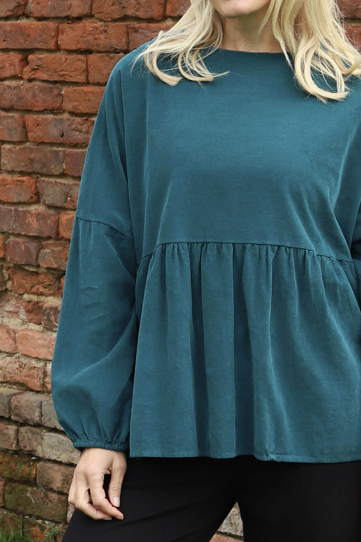Geraldine Needlecord Top Teal