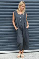 Margot Sleeveless Linen Jumpsuit Charcoal Charcoal - Margot Sleeveless Linen Jumpsuit Charcoal