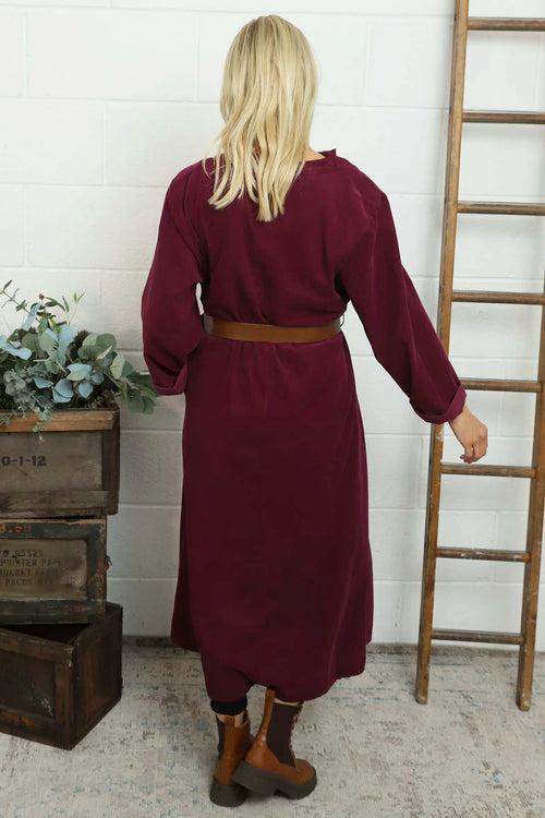 Eudora Belted Needlecord Dress Burgundy - Image 4