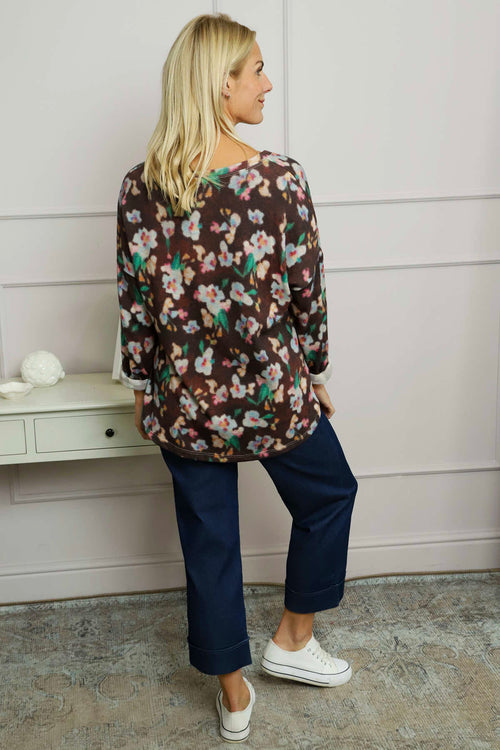 Kirsty Flower V-Neck Knit Top Cocoa - Image 4