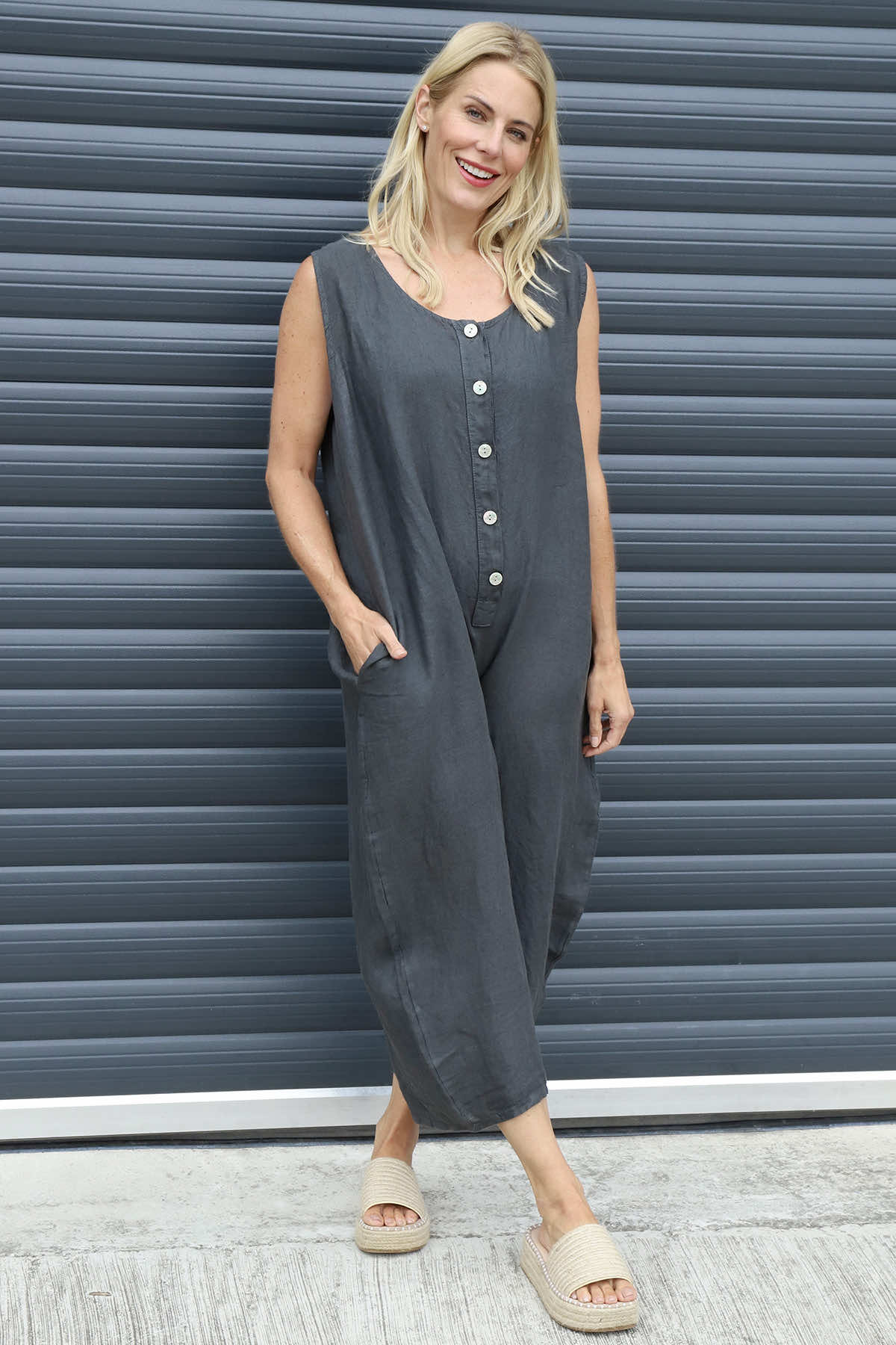 Margot Sleeveless Linen Jumpsuit Charcoal