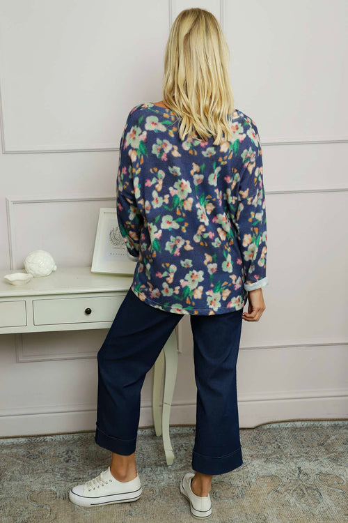 Kirsty Flower V-Neck Knit Top Navy - Image 4
