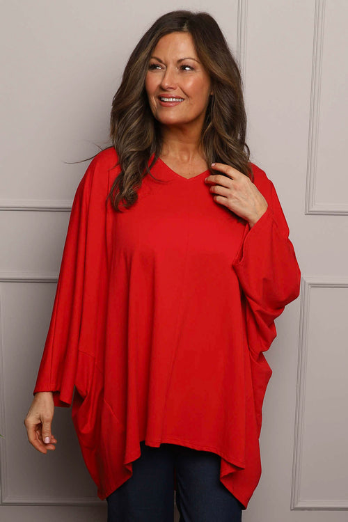 Annabelle V-Neck Cotton Top Red - Image 1