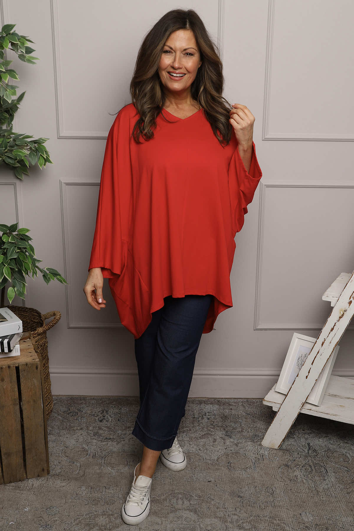 Annabelle V-Neck Cotton Top Red