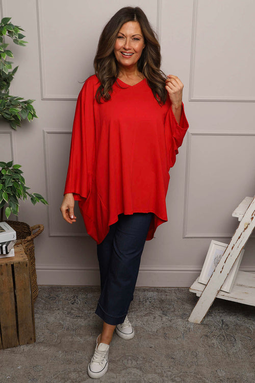Annabelle V-Neck Cotton Top Red - Image 2