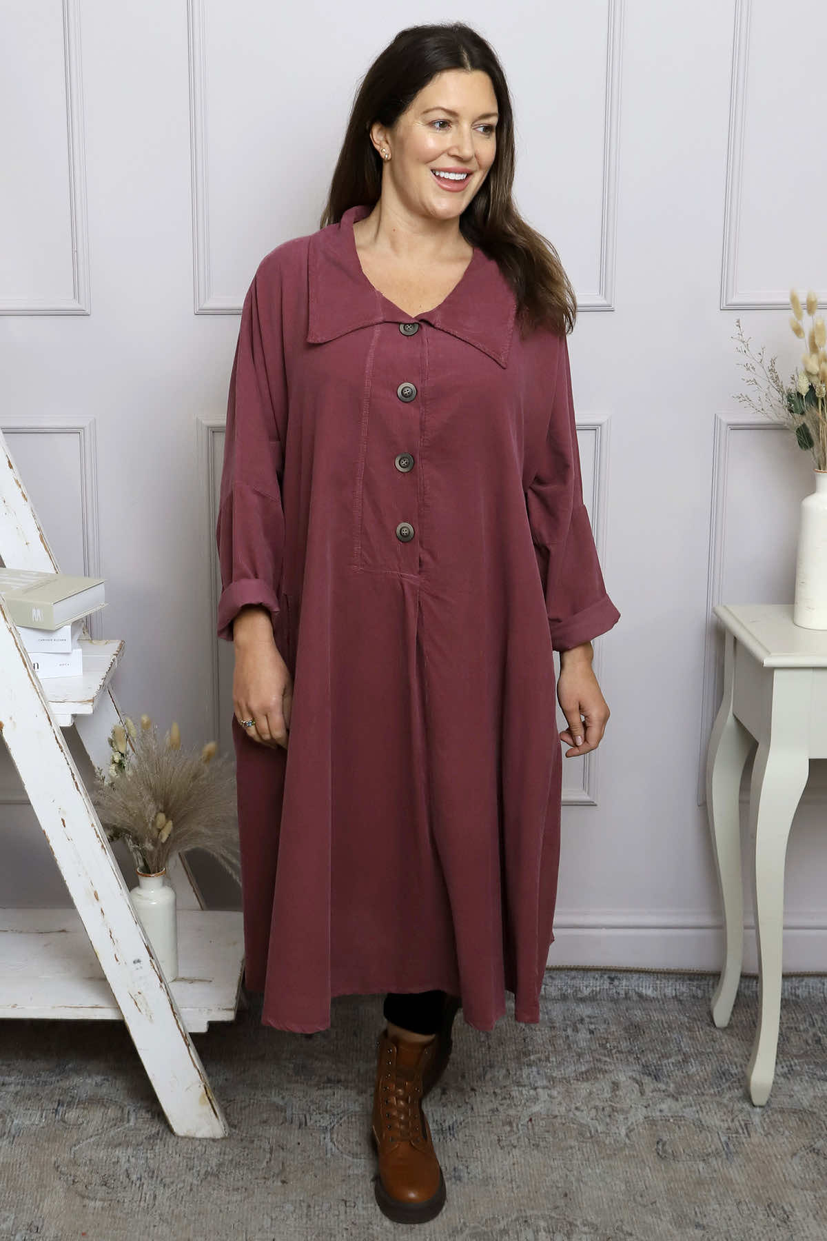 Amina Needlecord Dress Plum