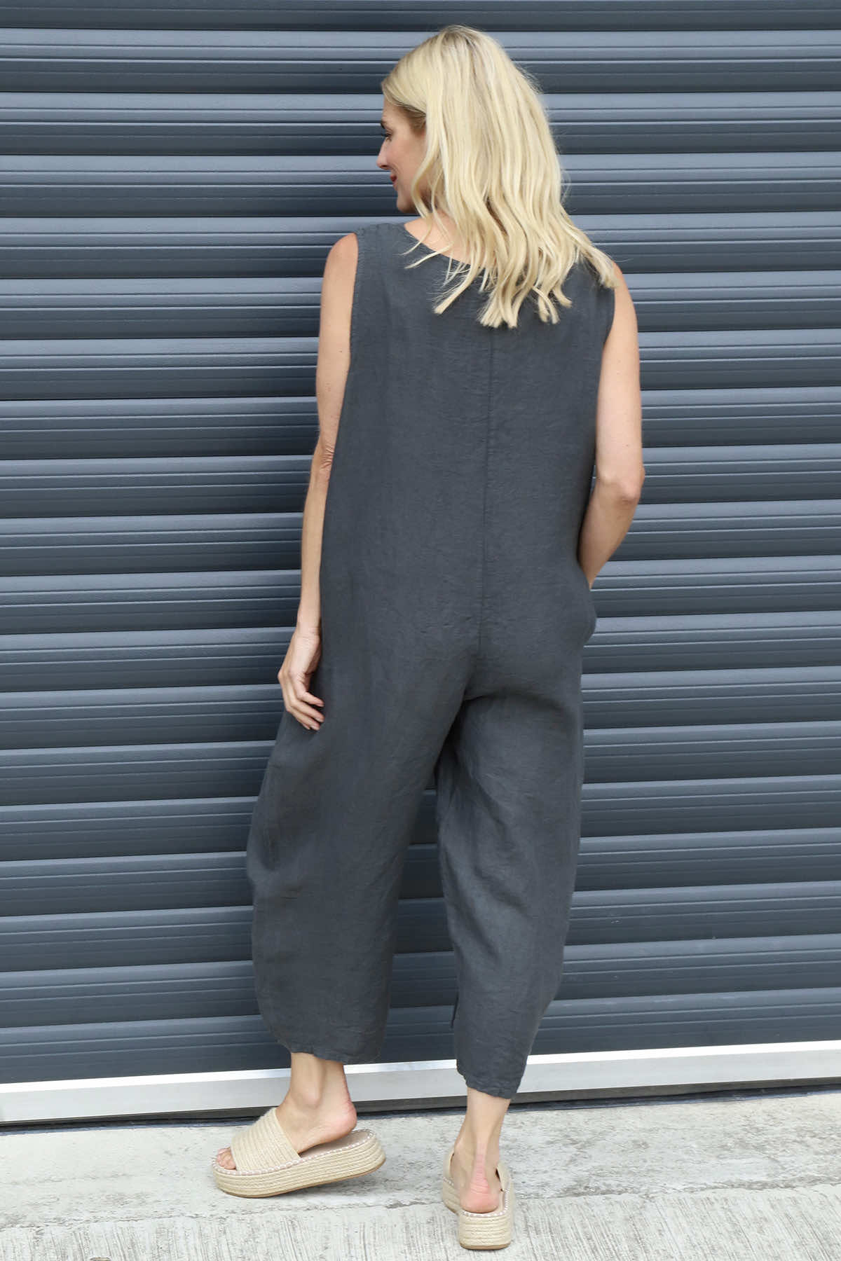 Margot Sleeveless Linen Jumpsuit Charcoal