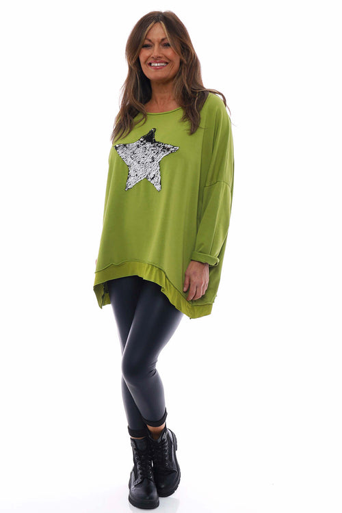 Selsey Sequin Star Cotton Top Lime - Image 1
