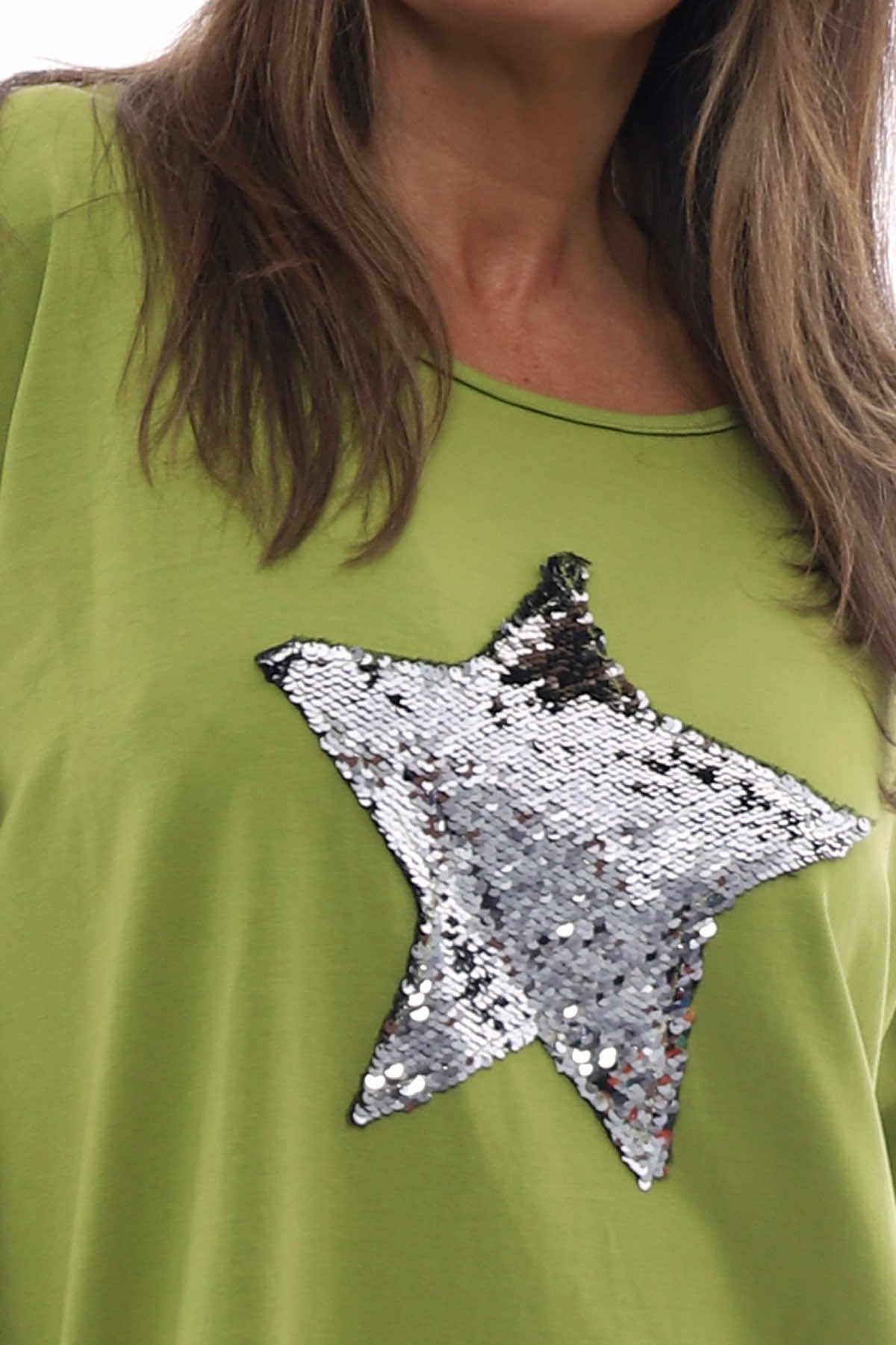 Selsey Sequin Star Cotton Top Lime