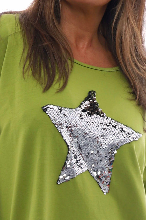 Selsey Sequin Star Cotton Top Lime - Image 2