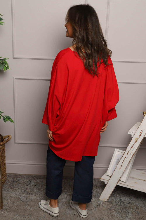 Annabelle V-Neck Cotton Top Red - Image 4