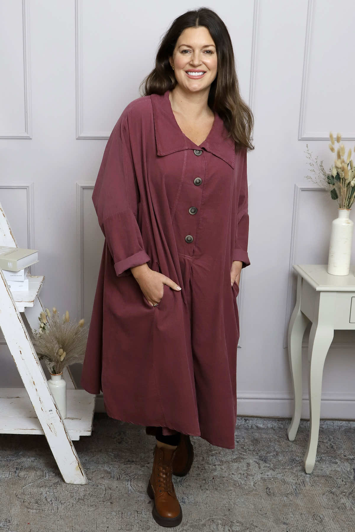 Amina Needlecord Dress Plum