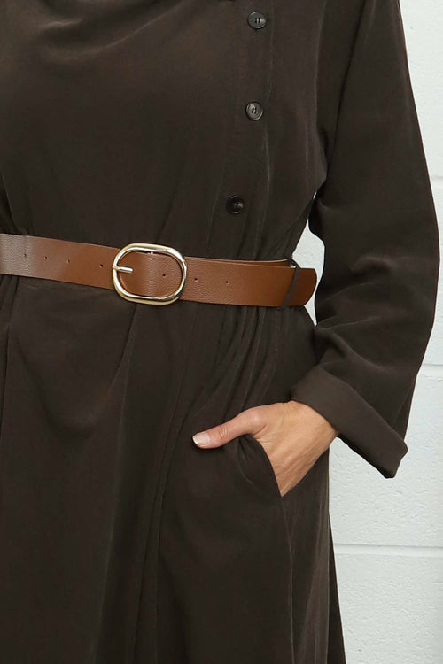 Eudora Belted Needlecord Dress Cocoa - Image 3