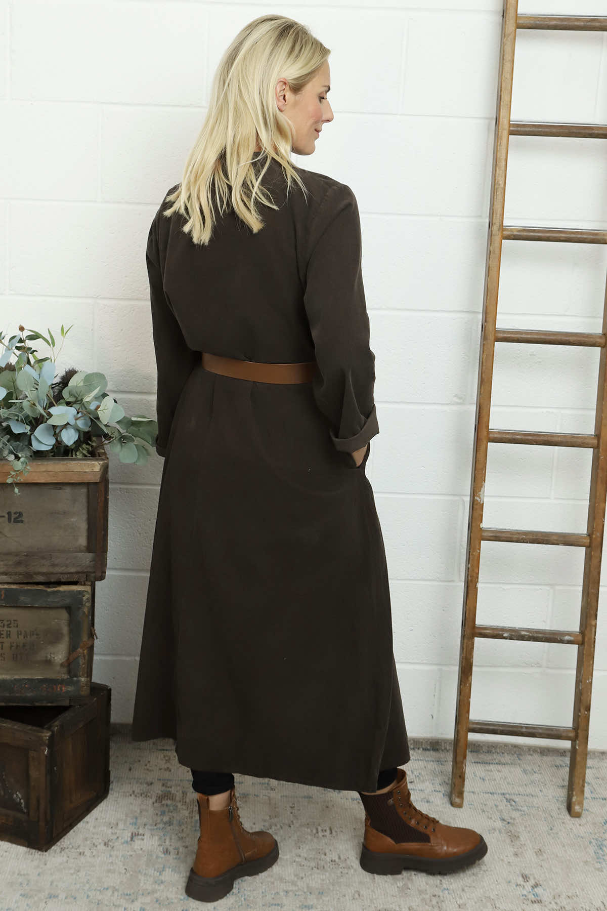 Eudora Belted Needlecord Dress Cocoa