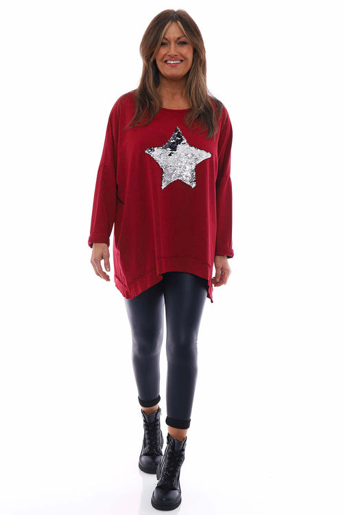 Selsey Sequin Star Cotton Top Wine