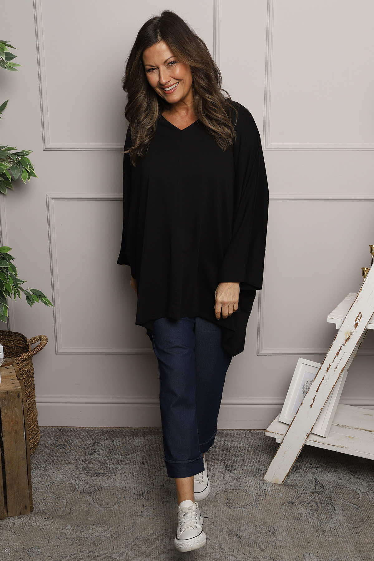 Annabelle V-Neck Cotton Top Black