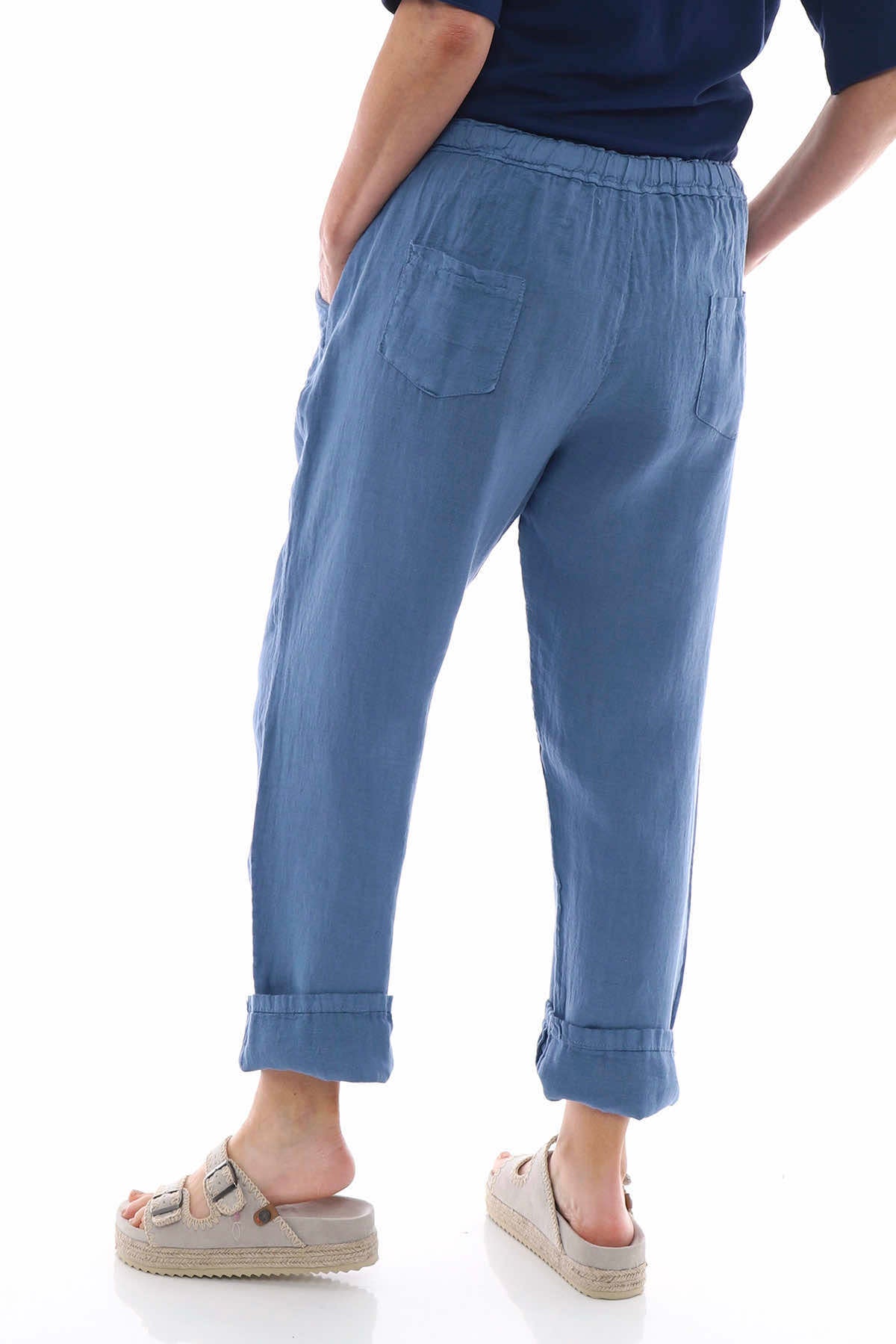 Filey Cropped Linen Trousers Denim Blue