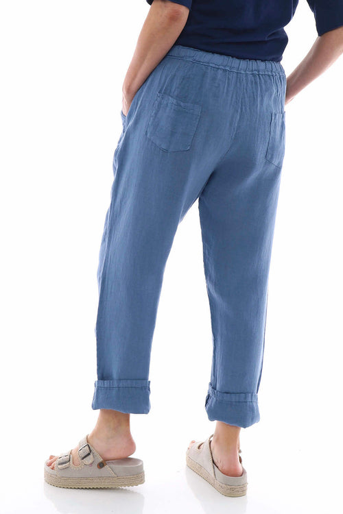 Filey Cropped Linen Trousers Denim Blue - Image 7