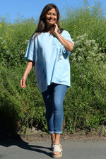 Southwold Tie Flower Linen Top Light Blue Light Blue - Southwold Tie Flower Linen Top Light Blue