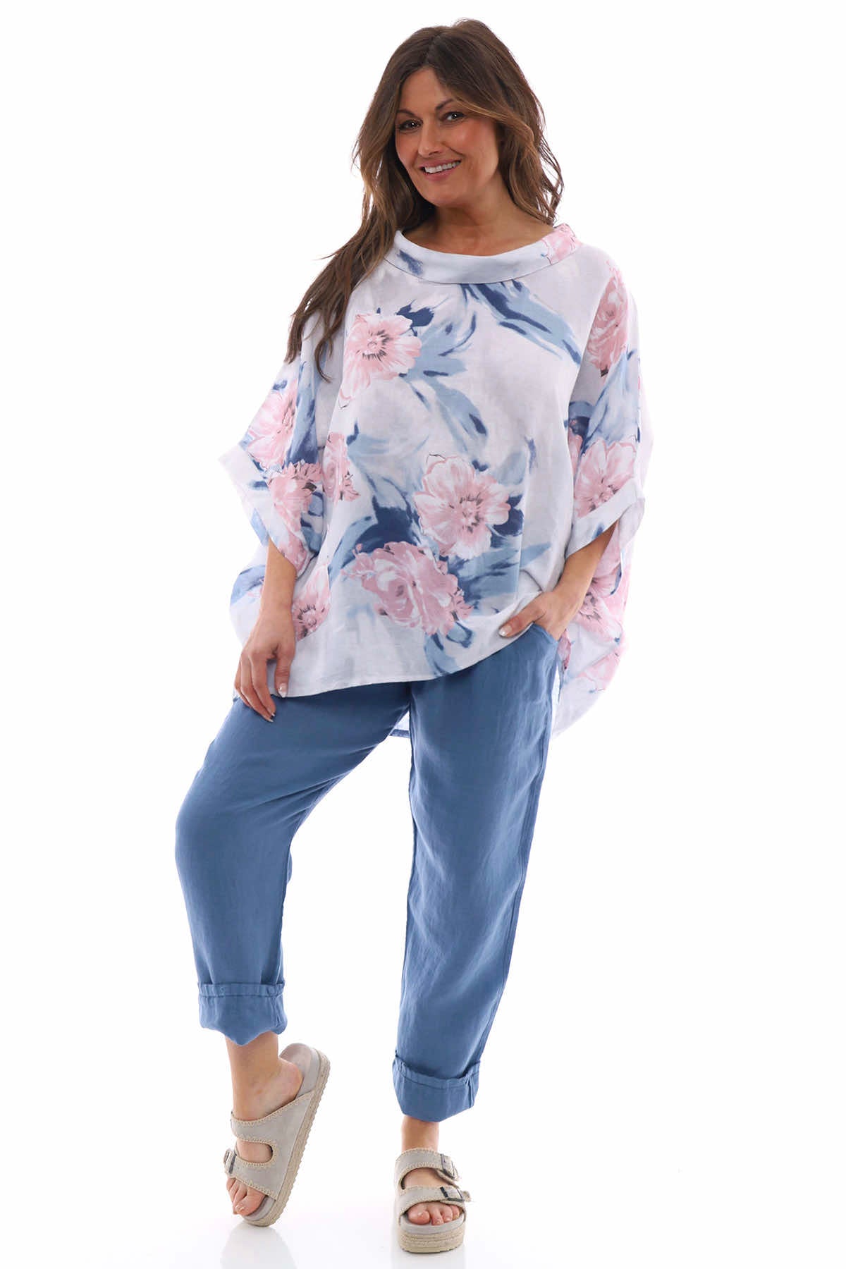 Eastyn Floral Linen Top White