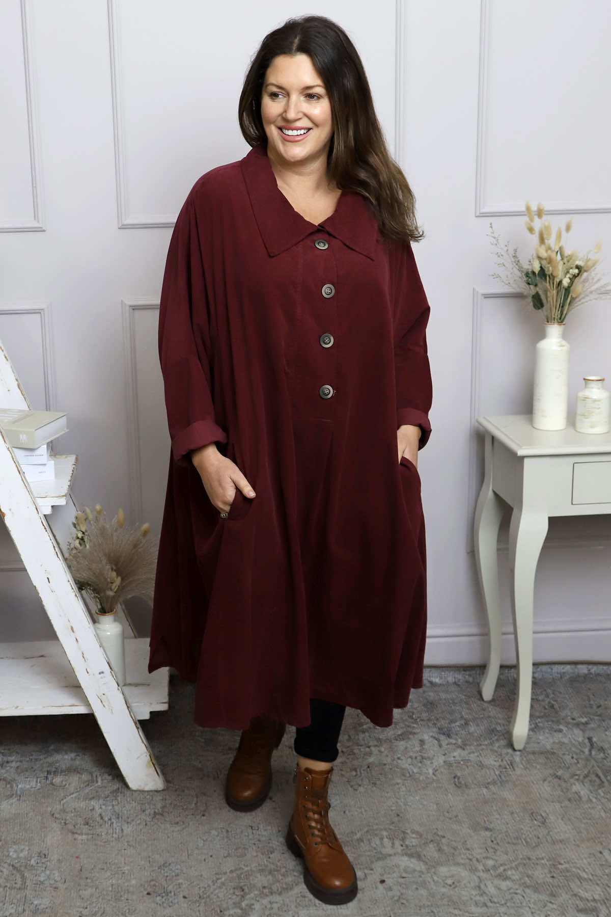 Amina Needlecord Dress Wine