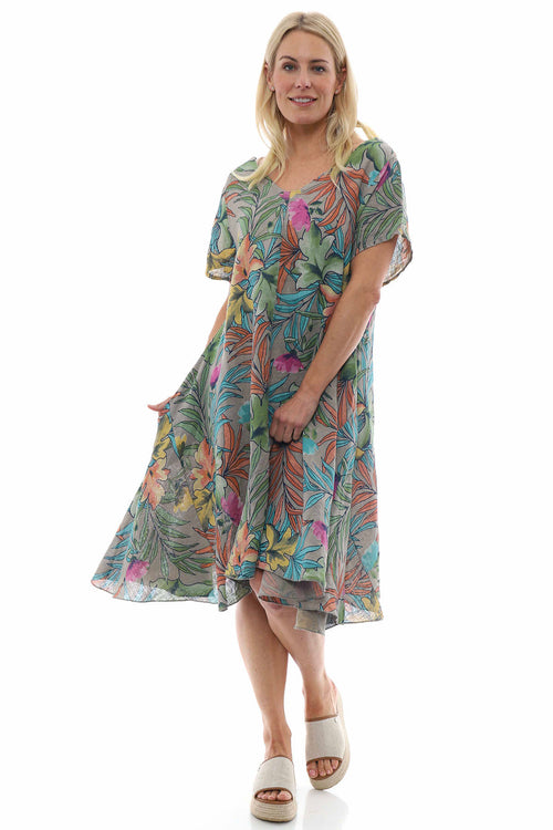 Maxima Floral Linen Dress Mocha - Image 4