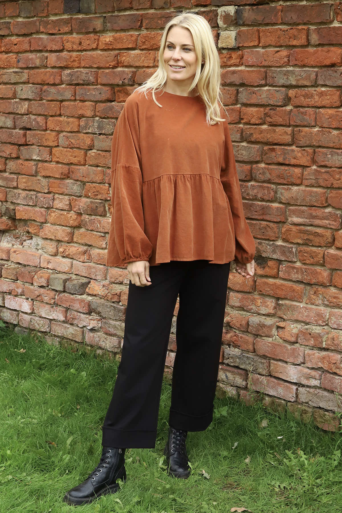 Geraldine Needlecord Top Burnt Orange