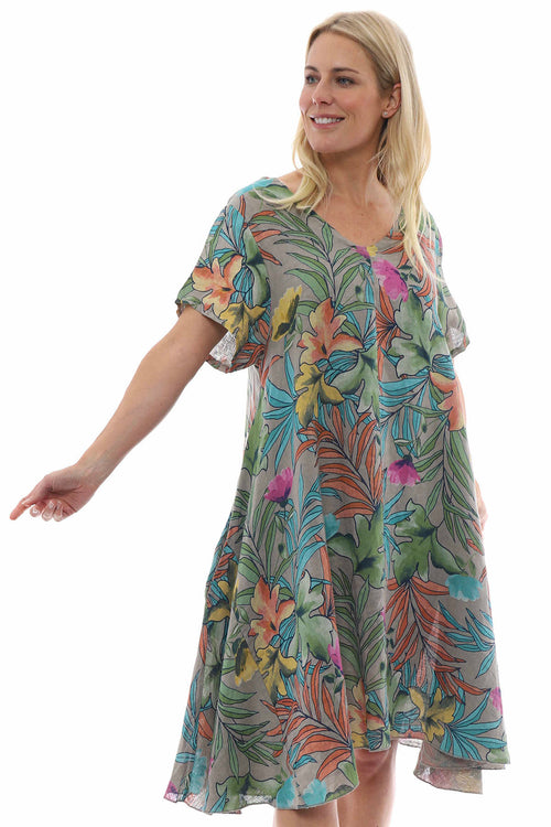 Maxima Floral Linen Dress Mocha - Image 1