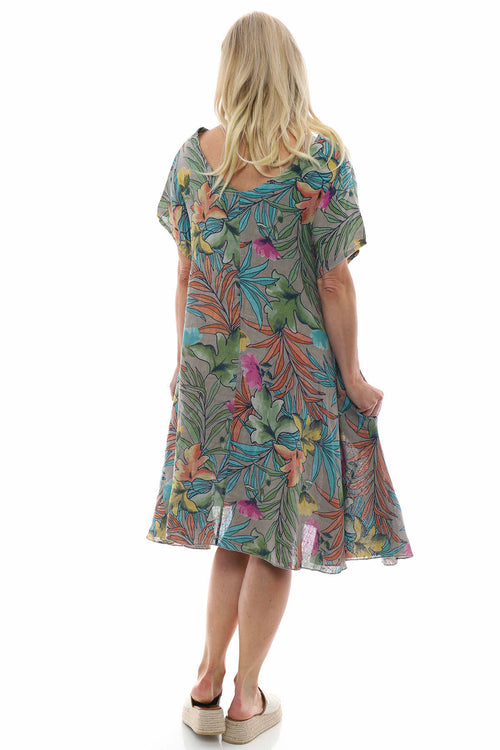 Maxima Floral Linen Dress Mocha - Image 5