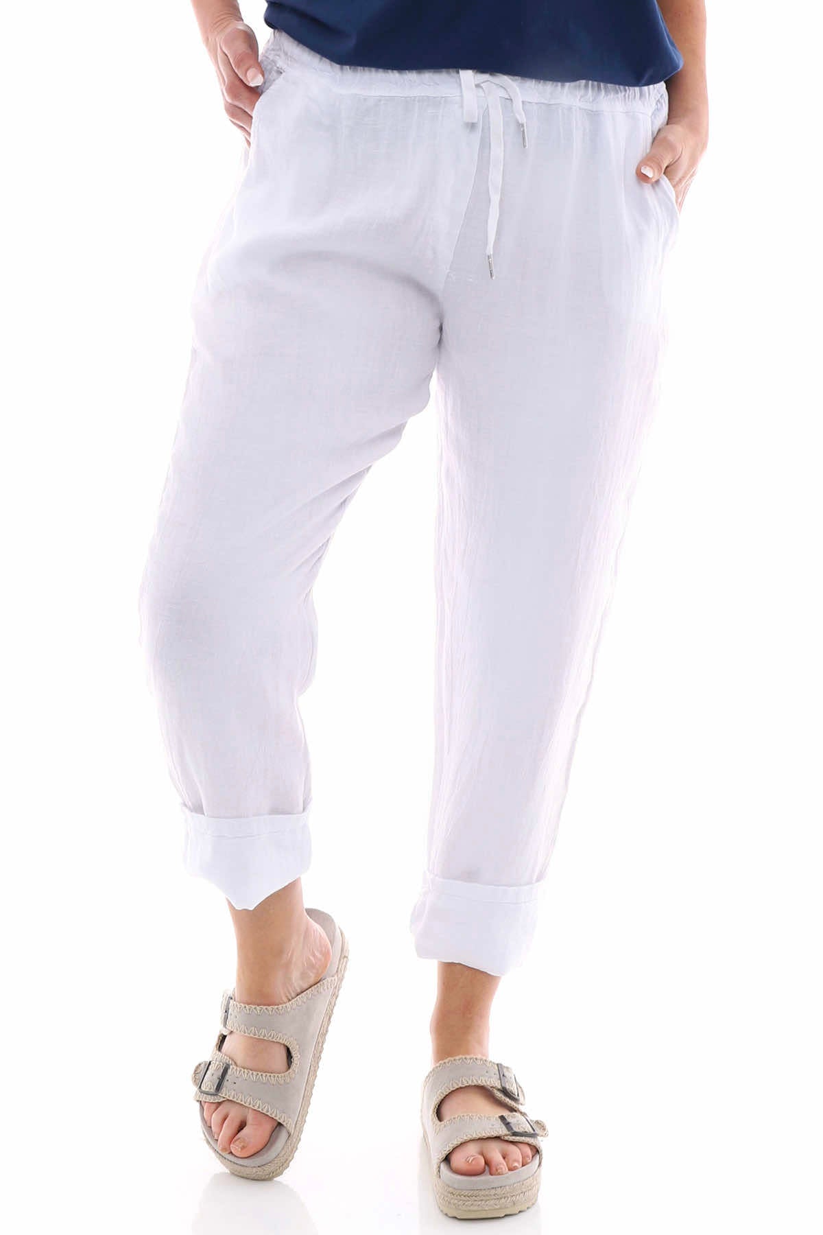 Filey Cropped Linen Trousers White