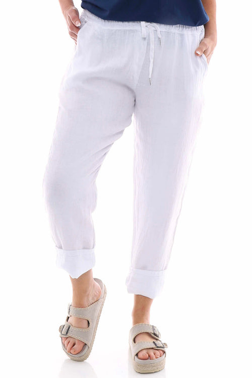 Filey Cropped Linen Trousers White - Image 2