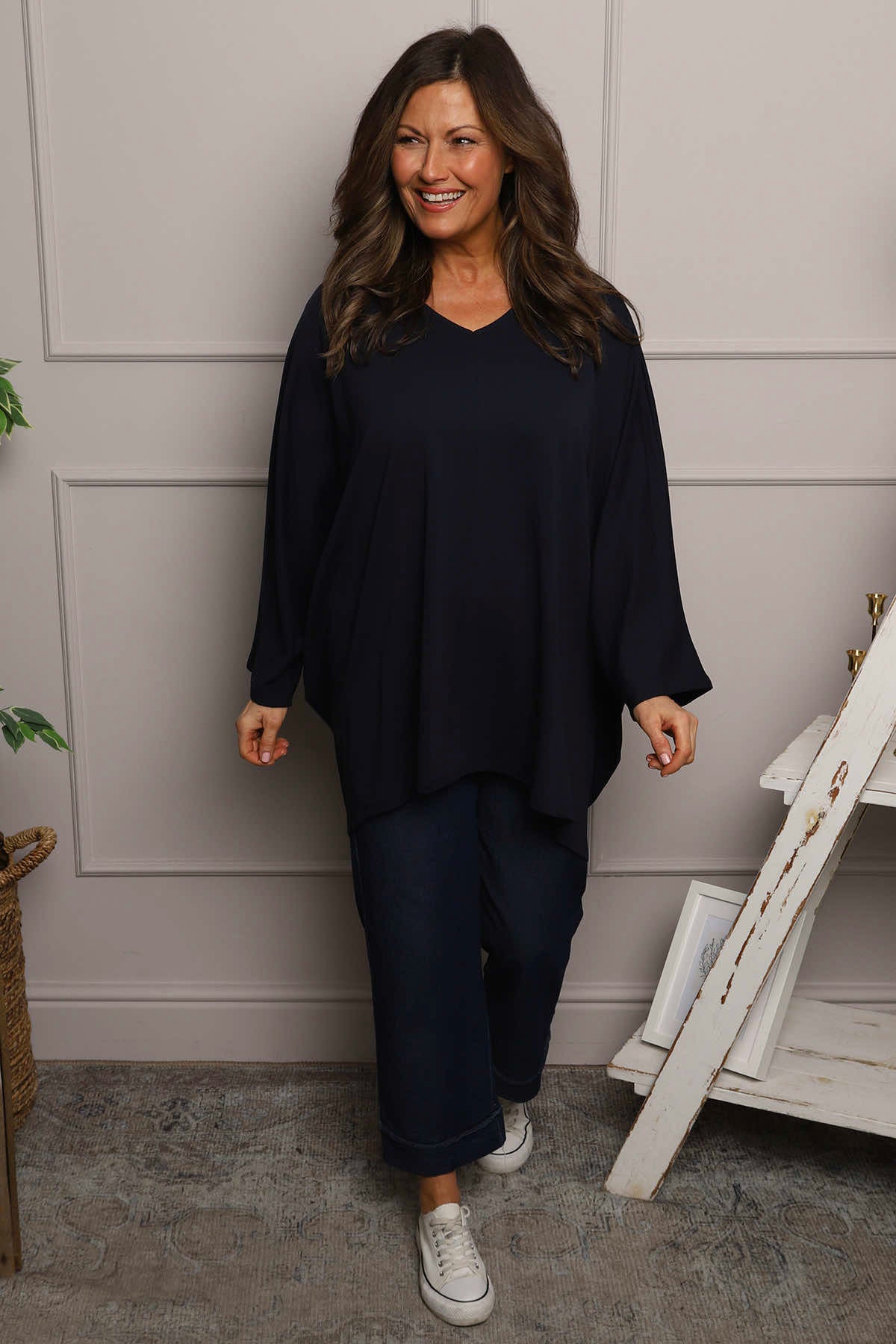 Annabelle V-Neck Cotton Top Navy