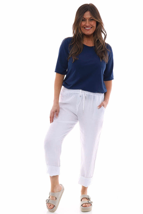 Filey Cropped Linen Trousers White - Image 1