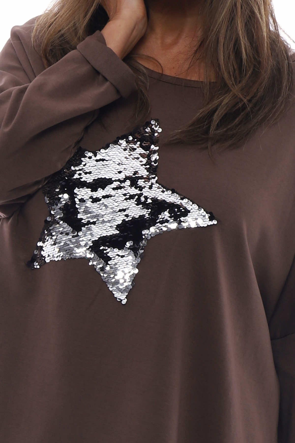 Selsey Sequin Star Cotton Top Cocoa
