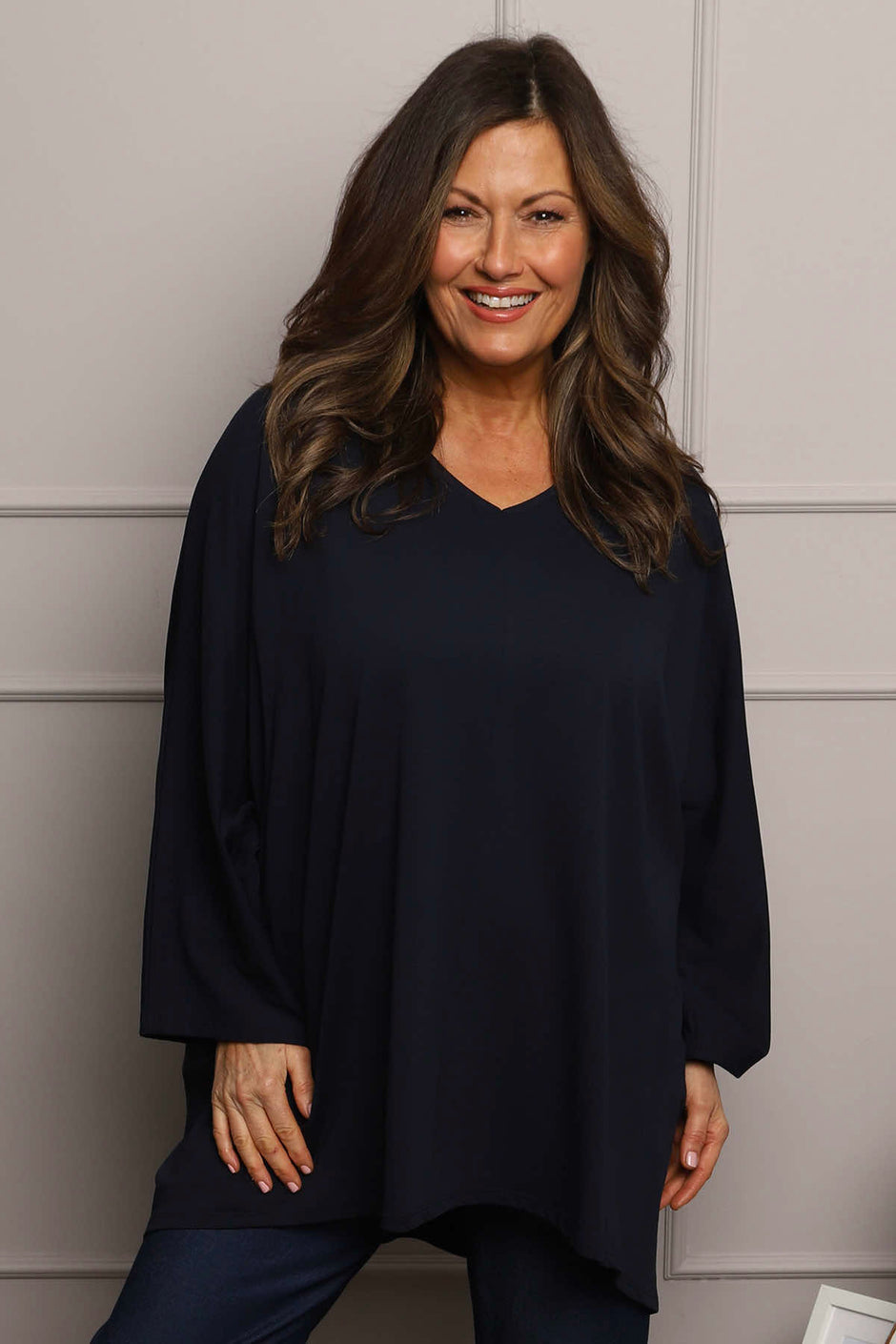 Annabelle V-Neck Cotton Top Navy