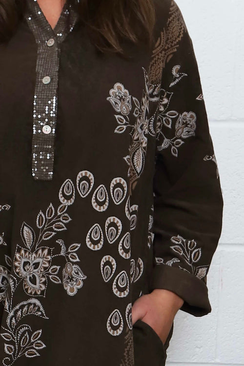 Alana Needlecord Pattern Dress Cocoa - Image 3