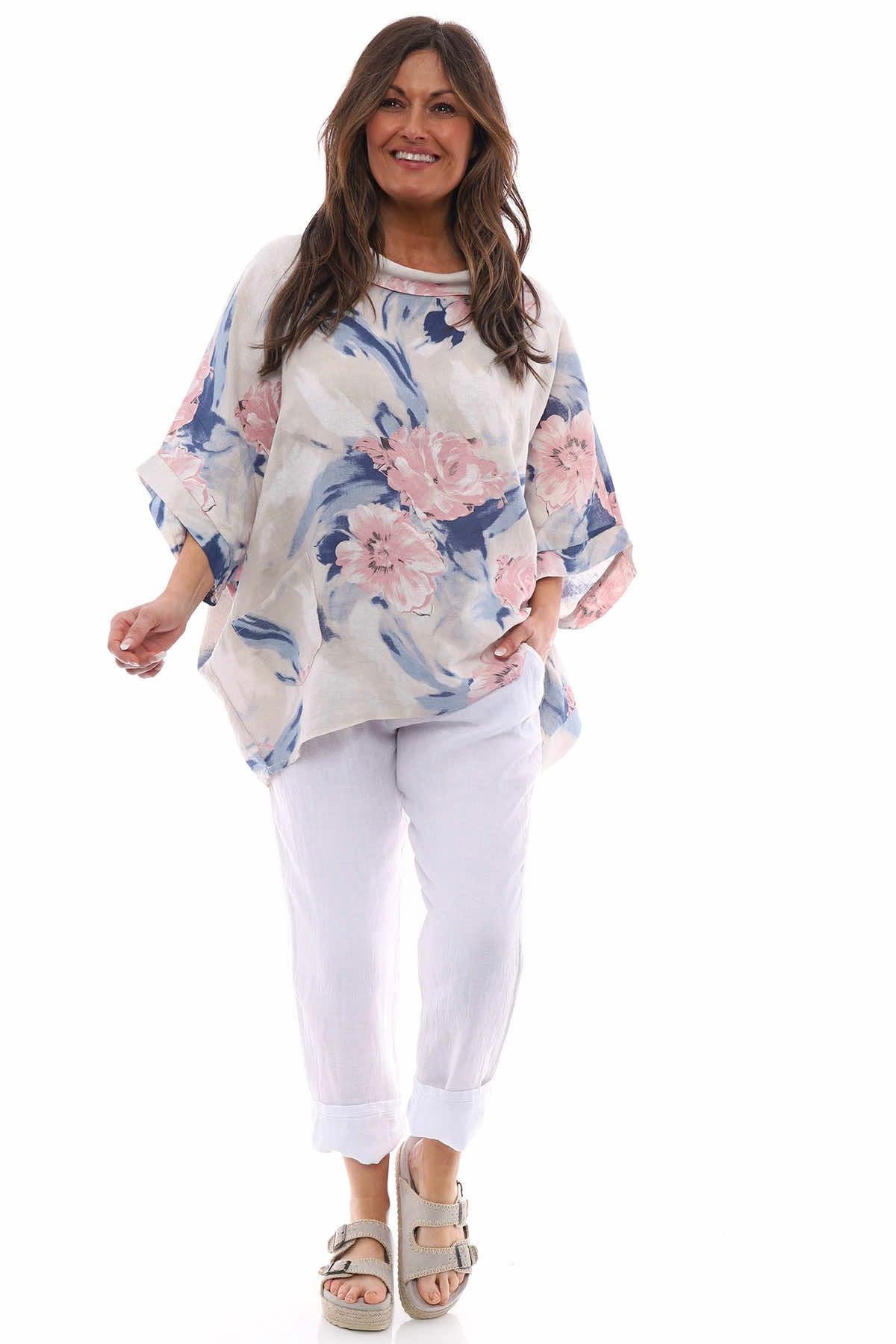 Eastyn Floral Linen Top Stone