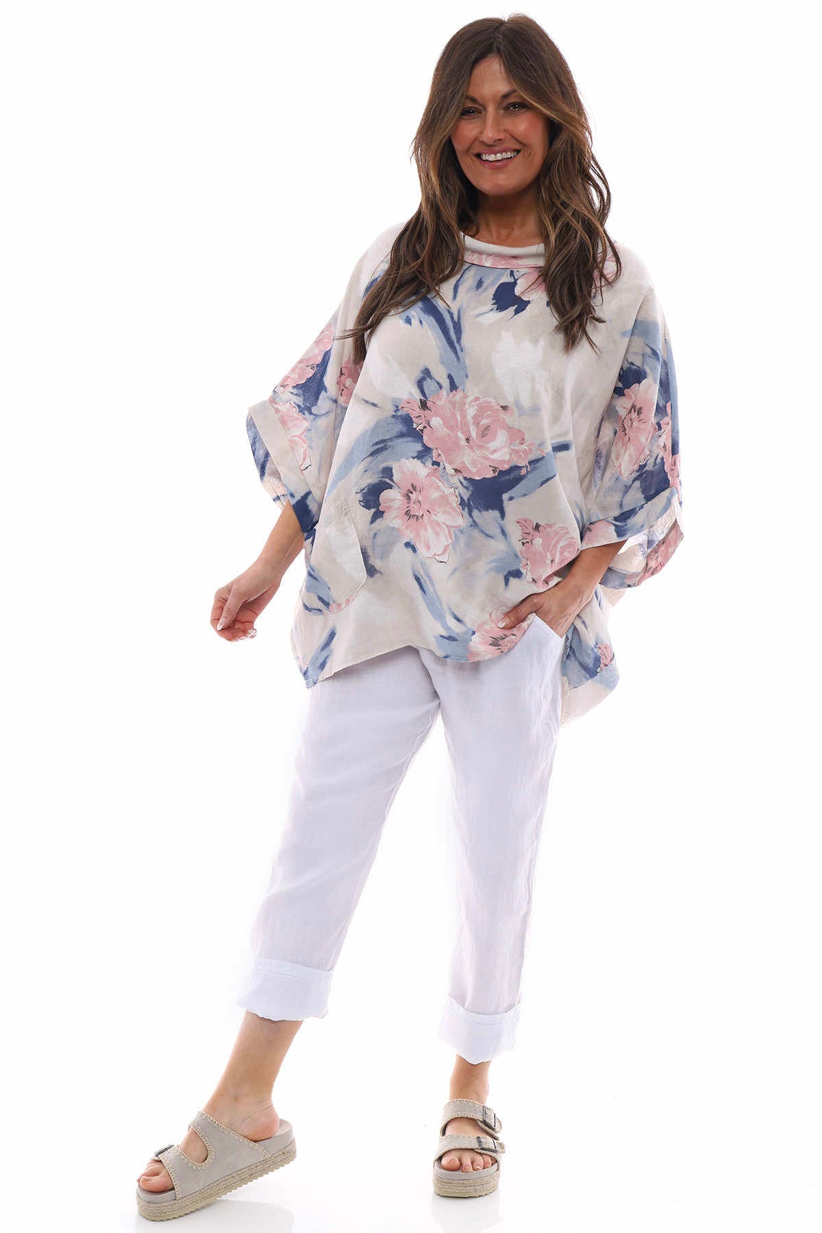 Eastyn Floral Linen Top Stone