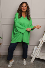 Annabelle V-Neck Cotton Top Green Green - Annabelle V-Neck Cotton Top Green