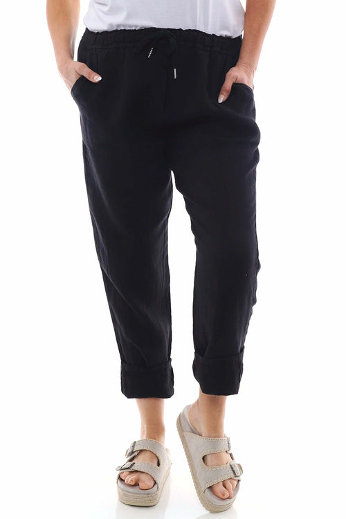 Filey Cropped Linen Trousers Black - Image 4