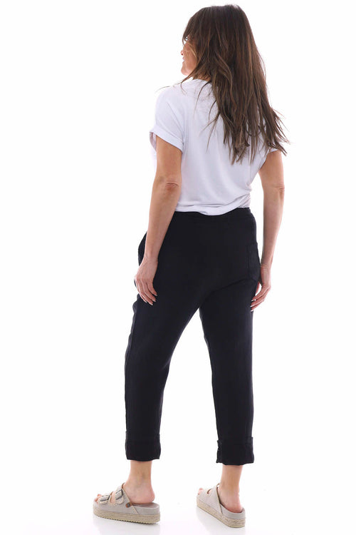 Filey Cropped Linen Trousers Black - Image 6