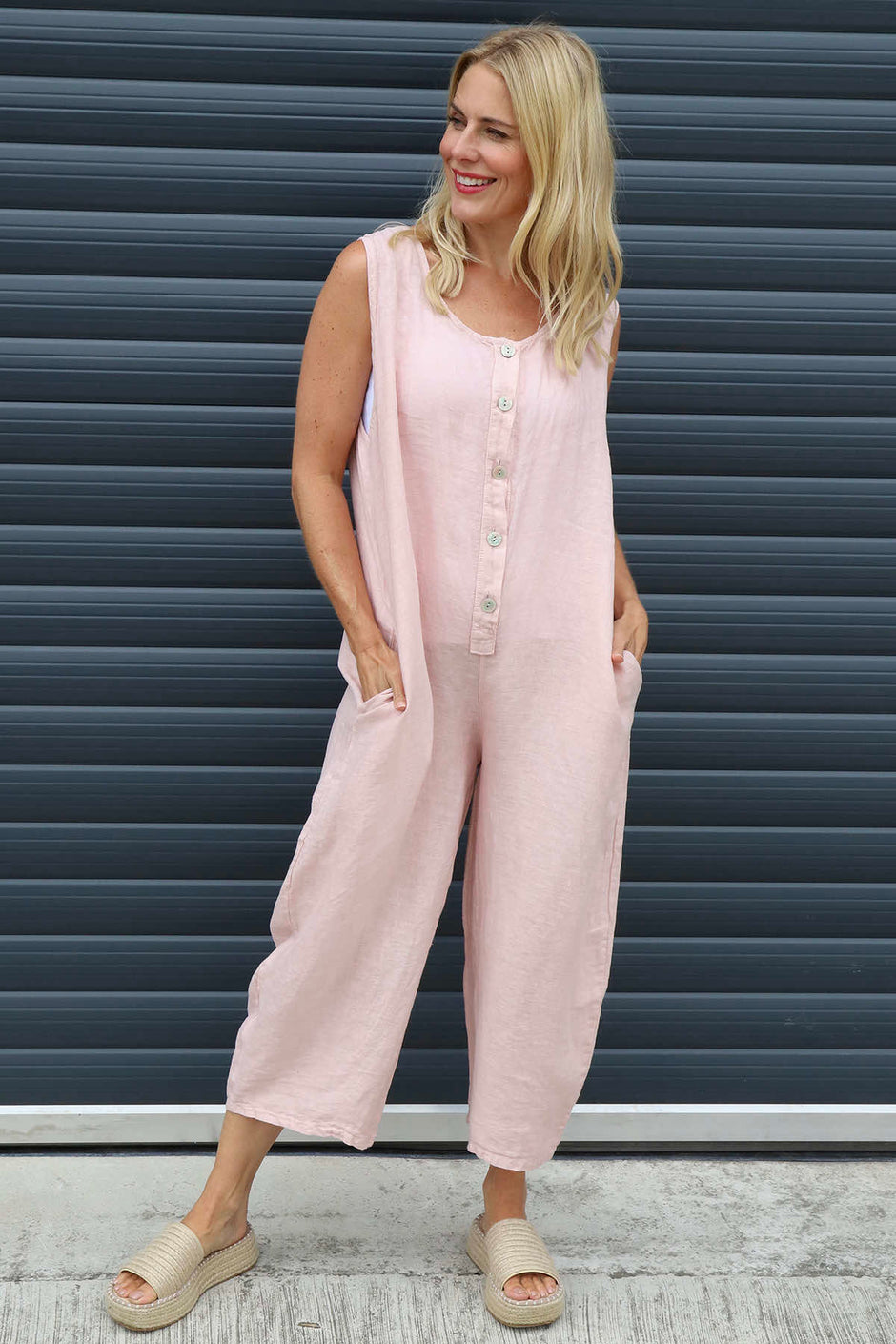 Margot Sleeveless Linen Jumpsuit Pink