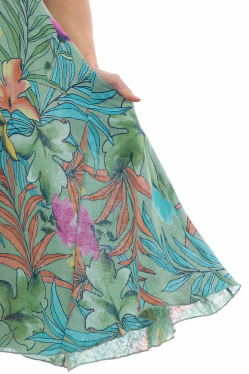 Maxima Floral Linen Dress Khaki - Image 6
