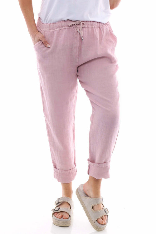 Filey Cropped Linen Trousers Pink - Image 4