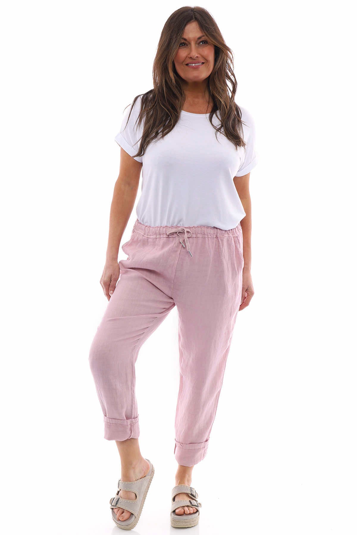 Filey Cropped Linen Trousers Pink
