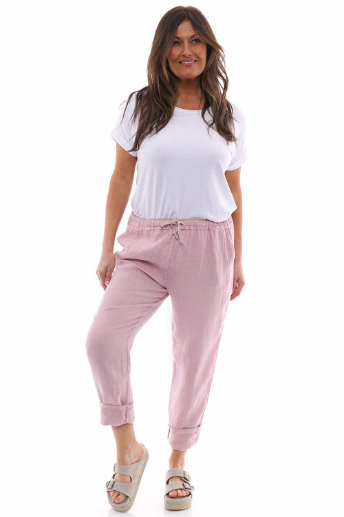 Filey Cropped Linen Trousers Pink - Image 2