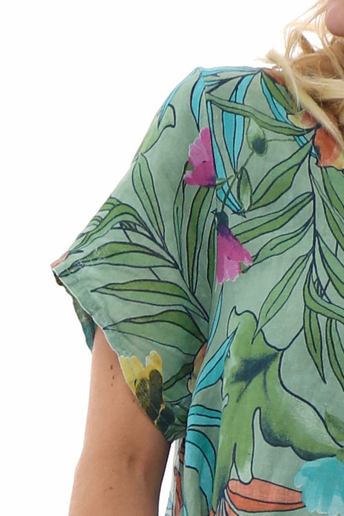 Maxima Floral Linen Dress Khaki - Image 3
