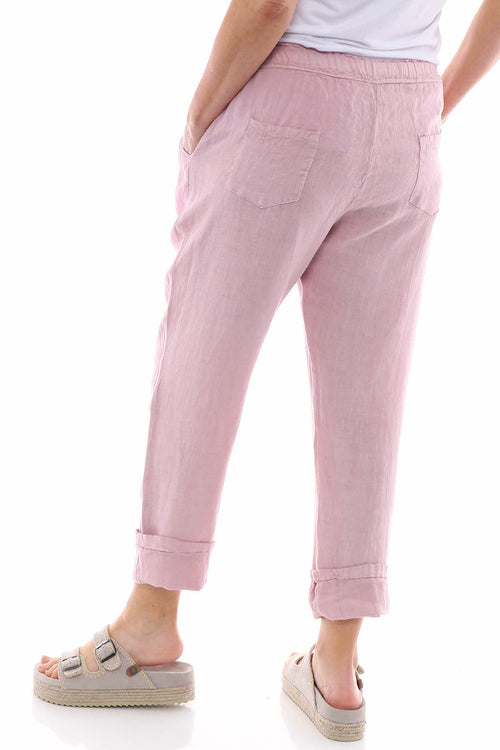 Filey Cropped Linen Trousers Pink - Image 8